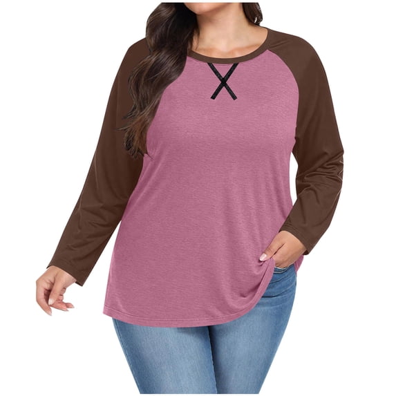 Htigea Crew Neck Tops for Women Trendy Raglan Sleeve Tunic Shirts Color Block Pullover Loose Casual Fall Outfits 2026 Hot Pink XXXXXL