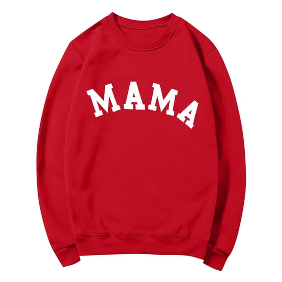 Htigea Crewneck Sweatshirts for Women Mama Graphic Pullover Casual Long Sleeve Thin Fleece Tops Fall Winter Clothes Red XXL
