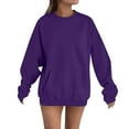 thumbnail image 1 of Htigea Crewneck Sweatshirts for Women Solid Color Pullover Tops Casual Loose Fit Sweatshirt with Kangaroo Pocket Dark Blue XXL, 1 of 4