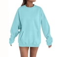 thumbnail image 1 of Htigea Crewneck Sweatshirts for Women Solid Color Pullover Tops Casual Loose Fit Sweatshirt with Kangaroo Pocket Light Blue XXL, 1 of 4