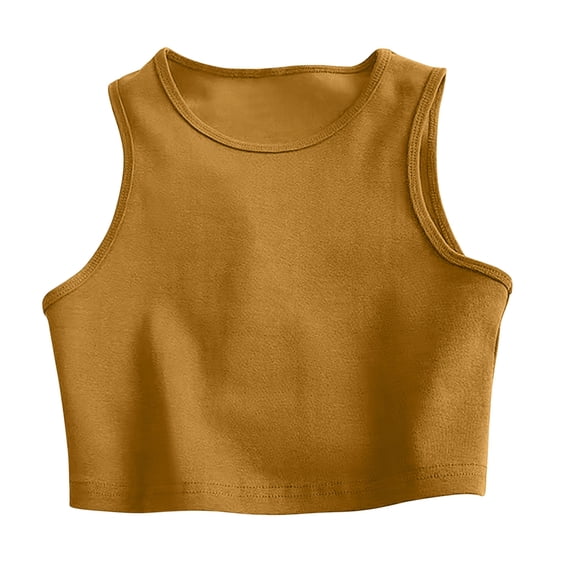Htigea Crop Tank Top for Women Sleeveless Round Neck Tanks Solid Color Summer Fitted Short Tees Orange M