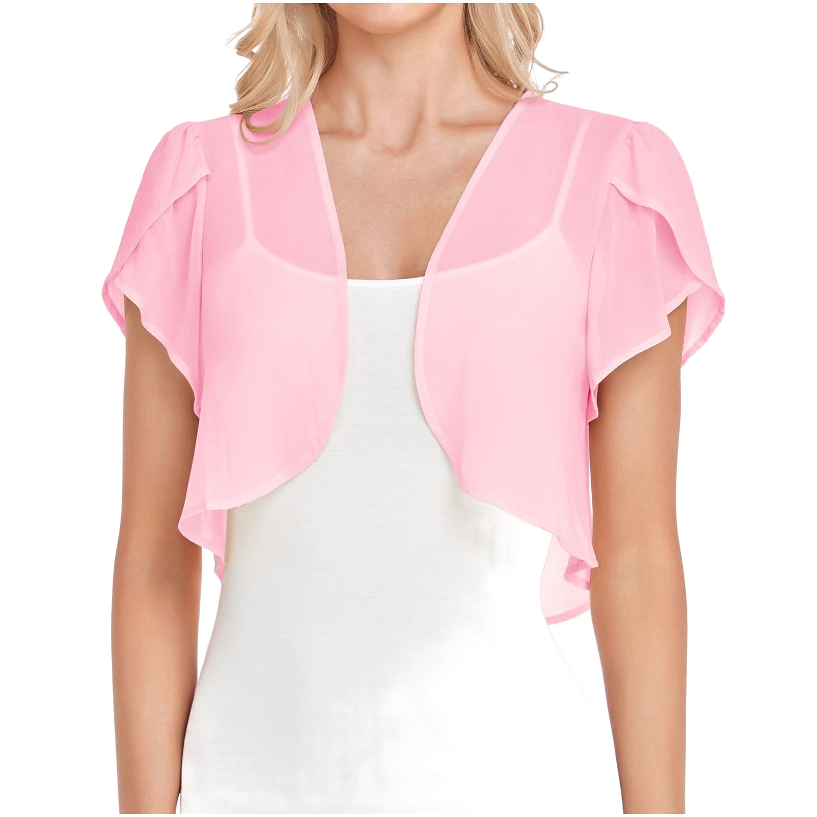 Htigea Cropped Bolero Cardigan for Women Chiffon Petal Short