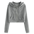 thumbnail image 1 of Htigea Cropped Coats for Women Zip Up Hooded Sweatshirts Y2k Tops Casual Long Sleeve Jackets with Pockets Gray S, 1 of 5