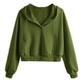 thumbnail image 1 of Htigea Cropped Sweatshirt for Women V-Neck Long Sleeve Drawstring Hooded Pullover Fall Trendy Y2k Hoodies Army Green M, 1 of 6