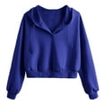 thumbnail image 1 of Htigea Cropped Sweatshirt for Women V-Neck Long Sleeve Drawstring Hooded Pullover Fall Trendy Y2k Hoodies Blue M, 1 of 6