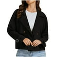 thumbnail image 1 of Htigea Cropped Trench Coat for Women Double Breasted Notched Lapel Long Sleeve Trendy Work Office Jackets with Pockets Black S, 1 of 7