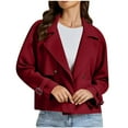 thumbnail image 1 of Htigea Cropped Trench Coat for Women Double Breasted Notched Lapel Long Sleeve Trendy Work Office Jackets with Pockets Wine M, 1 of 7