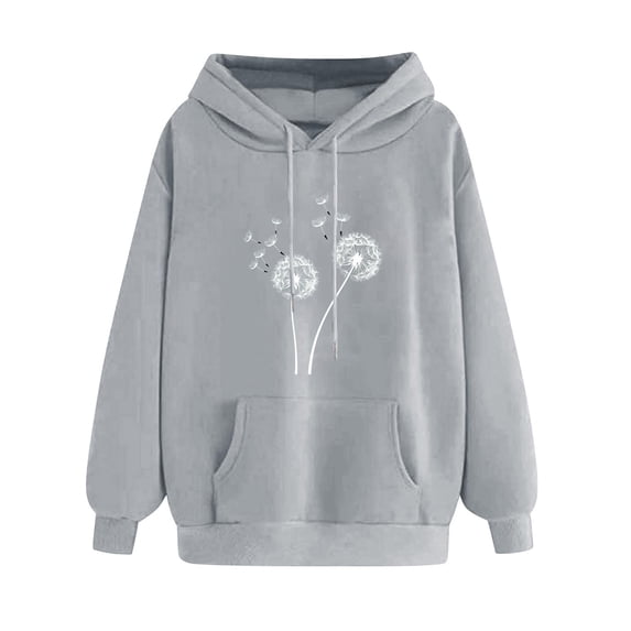 Htigea Cute Hoodies for Women Funny Graphic Hooded Sweatshirts Casual Loose Fit Tops Drawstring Long Sleeve Pullover Fall Tops Winter Clothes Gray S