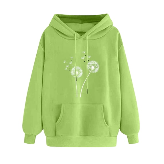 Htigea Cute Hoodies for Women Funny Graphic Hooded Sweatshirts Casual Loose Fit Tops Drawstring Long Sleeve Pullover Fall Tops Winter Clothes Green L