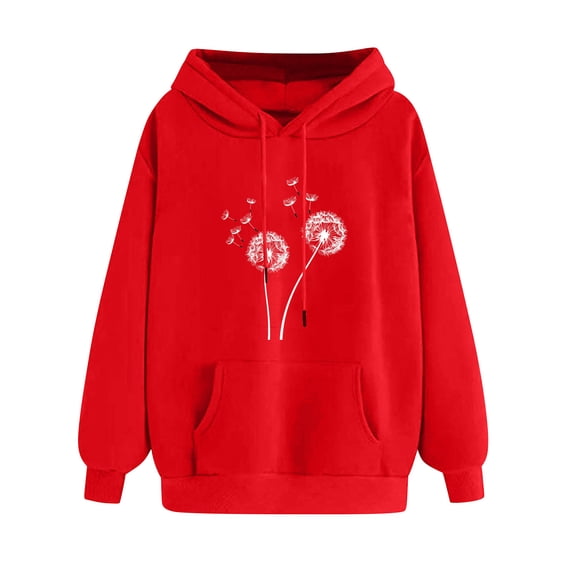 Htigea Cute Hoodies for Women Funny Graphic Hooded Sweatshirts Casual Loose Fit Tops Drawstring Long Sleeve Pullover Fall Tops Winter Clothes Red L