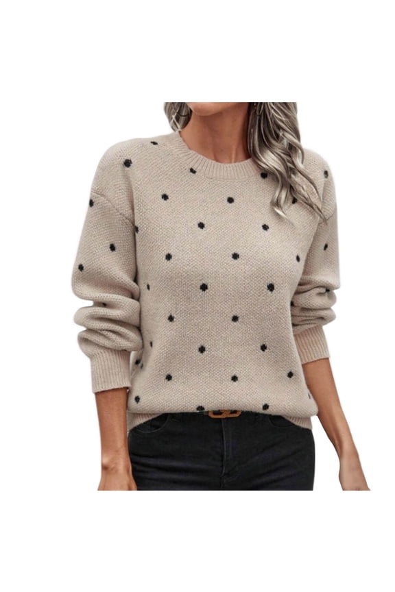 Cute Sweater for Women Basic Crew Neck Long Sleeve Knitwear Dressy Work Pullover Office Tops Khaki M