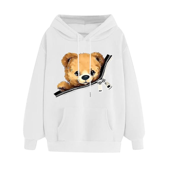 Htigea Cute Sweatshirts for Women Casual Loose Fit Hoodies Drawstring Hooded Long Sleeve Pullover Fall Winter Tops with Pocket White XXL