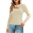 thumbnail image 1 of Htigea Cutout Knit Sweaters for Women Slim Fit Long Sleeve Pullover Ribbed Tops Solid Color Basic Fall Clothes Beige L, 1 of 6