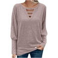 thumbnail image 1 of Htigea Cutout V-Neck Shirts for Women Drop Shoulder Long Sleeve Tunic Top Casual Loose Fit Pullover Tees Purple M, 1 of 6