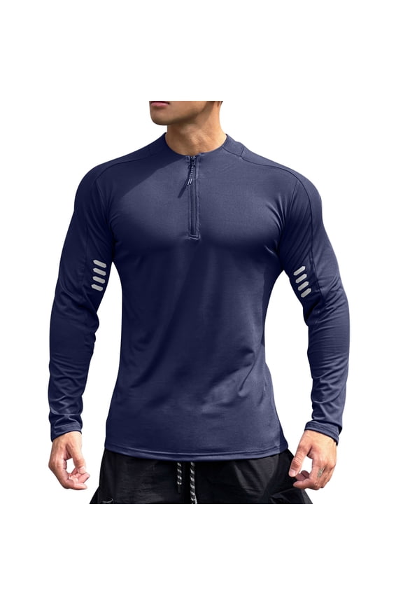 Cycling Shirts for Men 1/4 Zip Up Long Sleeve Quick Dry Crewneck Pullover Jersey Outdoor Athletic Training Tops Navy M