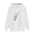 thumbnail image 1 of Htigea Drawstring Hooded Sweatshirts for Women Cute Hoodies Casual Loose Fit Pullover Tops | Graphic Print, Long Sleeve, Kangaroo Pocket, Holiday Travel Clothes, Fall Winter Outfits White M, 1 of 3