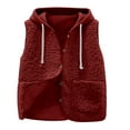 thumbnail image 1 of Htigea Drawstring Hoodies Vest for Women Fleece Sleeveless Hooded Jacket with Pockets Fall Casual Waistcoat Wine M, 1 of 6