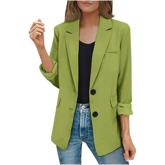 Htigea Dressy Suit Jacket for Women 3/4 Sleeve Business Button Front Work Blazers Cardigans Coat Army Green,XXXL
