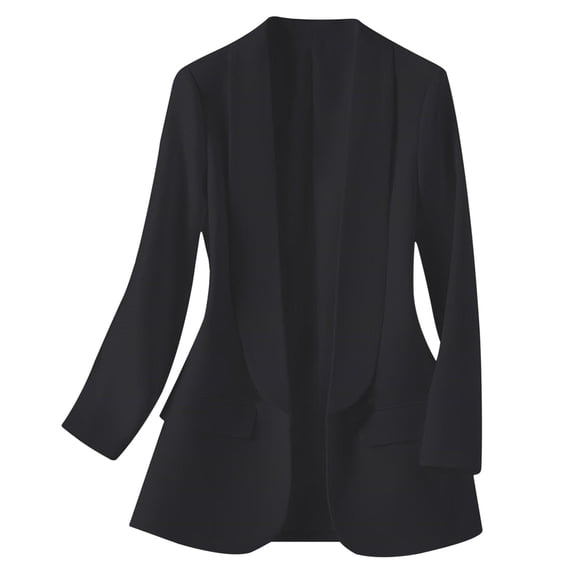 Htigea Dressy Suit Jacket for Women Long Sleeve Blazers Open Front Business Cardigan Office Coat Black,M