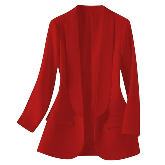 Htigea Dressy Suit Jacket for Women Long Sleeve Blazers Open Front Business Cardigan Office Coat Red,XL