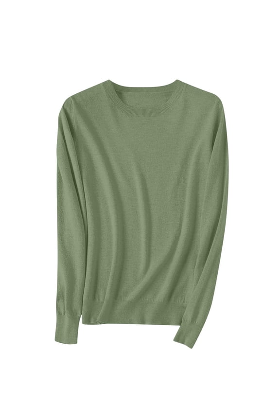 Everyday Sweater for Women Soft Cozy Jumper Solid Crew Neck Long Sleeve Pullover Lightweight Fall Tops Green S