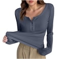 thumbnail image 1 of Htigea Fall Clothes Womens Henley T-Shirts Button Down Long Sleeve Soft Comfy Slim Base Layer Shirt Navy M, 1 of 4