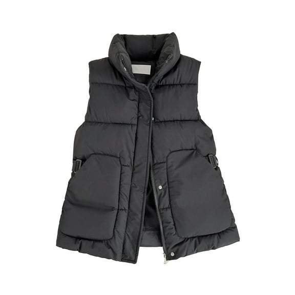Htigea Fall Sleeveless Jacket for Women Stand Collar Puffer Vest Winter Warm Coats with Pockets Black XL