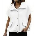 thumbnail image 1 of Htigea Fall Spring Vest for Women Short Turndown Sleeveless Jackets Thin Fleece Snap Button Outerwear Coats White M, 1 of 6
