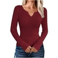thumbnail image 1 of Htigea Fall Sweater for Women Notch V Neck Pullover Slim Fit Long Sleeve Winter Base Layer Shirts Solid Soft Cozy Tops Red M, 1 of 4
