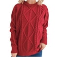 thumbnail image 1 of Htigea Fall Sweaters for Women Cable Knit Crew Neck Long Sleeve Pullover Casual Loose Fit Jumpers Tops Red S, 1 of 5