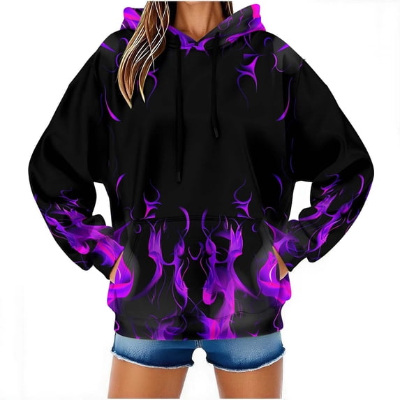 Htigea Fall Sweatshirts for Unisex Women Men Casual Long Sleeve Hoodies 2026 Outfits | 3D Graphic, Hooded Drawstring, Loose Fit Pullover, Kangaroo Pocket Purple S
