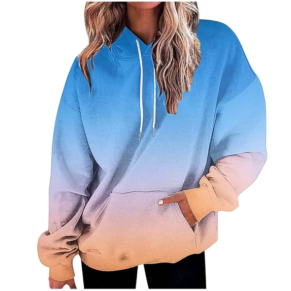 Htigea Fall Sweatshirts for Women Oversized Long Sleeve Hoodies | Fashion Gradient Color, Drawstring Hooded, Pocket, Loose Pullover, Casual & Daily Tops Sky Blue XL