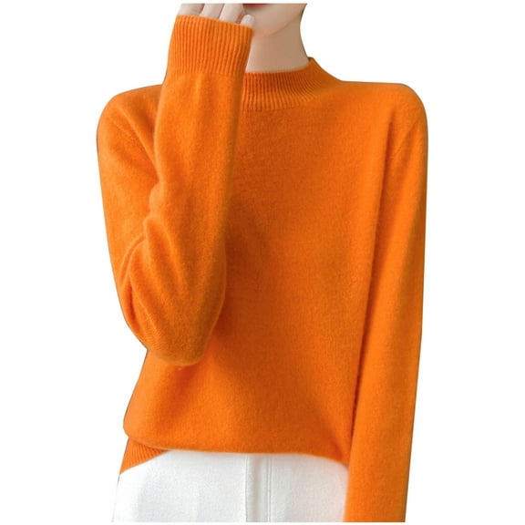 Htigea Fall Winter Sweater for Women Solid Crew Neck Long Sleeve Pullover Soft Comfy Everyday Tops Orange XL