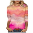 thumbnail image 1 of Htigea Fashion Tie-Dye T-shirt for Women 2025 Clearance Summer 3/4 Sleeve Loose Fit Tunics Tops Plus Size Loose Fit Crewneck Pullover Teen Girl Outdoor Blouse, 1 of 5