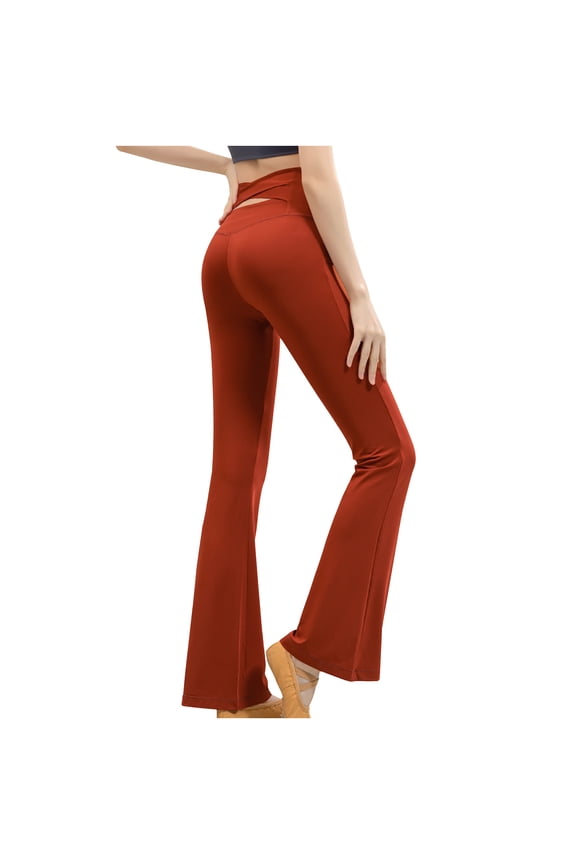 Flare Leggings for Women Crossover High Waisted Yoga Pants Tummy Control Bootcut Legging Workout Wide Leg Flared Bottoms Brown,M