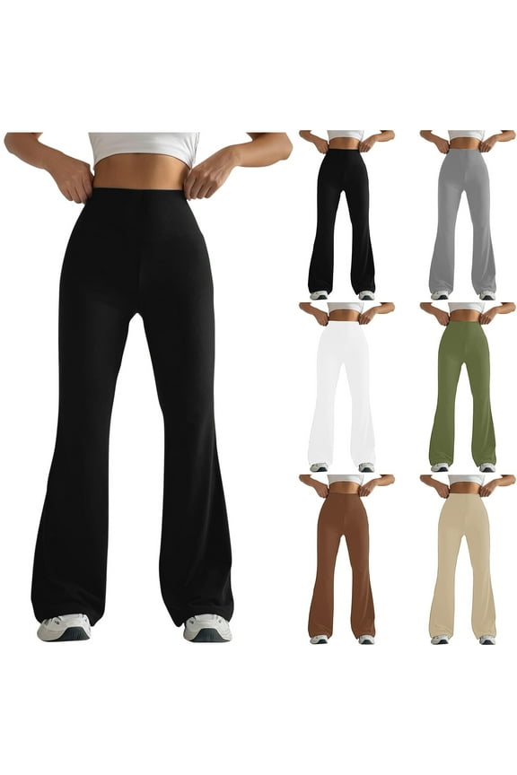 Flare Yoga Pants for Women Wrap Hips Figure-Shaping Leggings Stretchy High Waisted Bootcut Bottoms Solid Workout Bootleg Trousers Activewear White,S