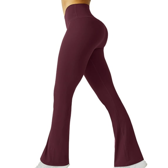Htigea Flared Pants for Women Buttery Soft High Waisted Flare Leggings Bootcut Tummy Control Workout Yoga Pant Running Athletic Trousers Wine,XXL