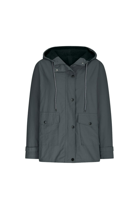 Fleece Lined Jacket for Women Warm Winter Waterproof Coat Full Zip Up Hooded Windbreaker with Pockets Dark Gray M