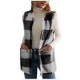 thumbnail image 1 of Htigea Fleece Plaid Vest for Women Sleeveless Button Front Cardigans Soft Comfy Homewear Casual Coats with Pockets Gray S, 1 of 7