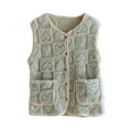 thumbnail image 1 of Htigea Fleece Vest for Women Sleeveless Button Down Vests Soft Comfy Homewear Tops with Pockets Green L, 1 of 5
