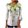 thumbnail image 1 of Htigea Flower Print Tshirts Women's 3/4 Sleeve V Neck Pleated Tunic Top Casual Comfy Pullover Loose Fit Everyday Tee Green,S, 1 of 5