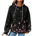 thumbnail image 1 of Htigea Flower Sweatshirts for Women Waffle Knit Hoodies Fall Pullover Tops | Preppy Oversized, Drawstring Hooded, Pocket, Loose, Casual Trendy Clothes Black XXL, 1 of 3