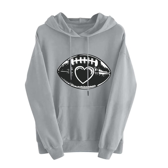 Htigea Football Graphic Sweatshirts for Women Drawstring Pullover Hoodies | Casual Trendy, Hooded Long Sleeve, Pocket, Loose Fit, Fall Winter Tops Gray S