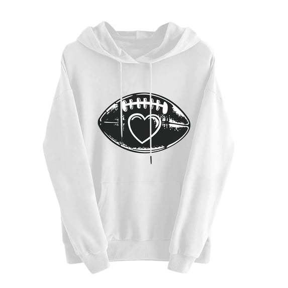 Htigea Football Graphic Sweatshirts for Women Drawstring Pullover Hoodies | Casual Trendy, Hooded Long Sleeve, Pocket, Loose Fit, Fall Winter Tops White L