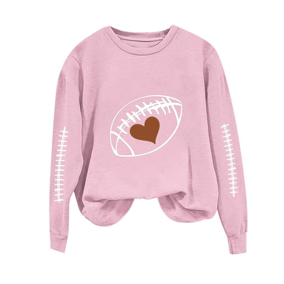 Htigea Football Graphic Sweatshirts for Women Crewneck Long Sleeve Loose Casual Pullover Fall Winter Tops Pink XXL