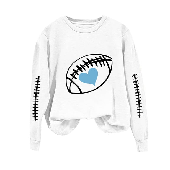 Htigea Football Graphic Sweatshirts for Women Crewneck Long Sleeve Loose Casual Pullover Fall Winter Tops White S