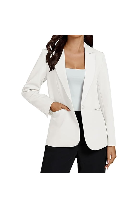 Formal Blazer Womens Long Sleeve Suit Jackets Collared Open Formal Work Coat Lightweight Office Cardigan Coats White,XXL