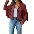 thumbnail image 1 of Htigea Fringe Jacket for Women Faux Suede Leather Jackets Long Sleeve Tassels Cardigan Cropped Coat Wine XL, 1 of 9