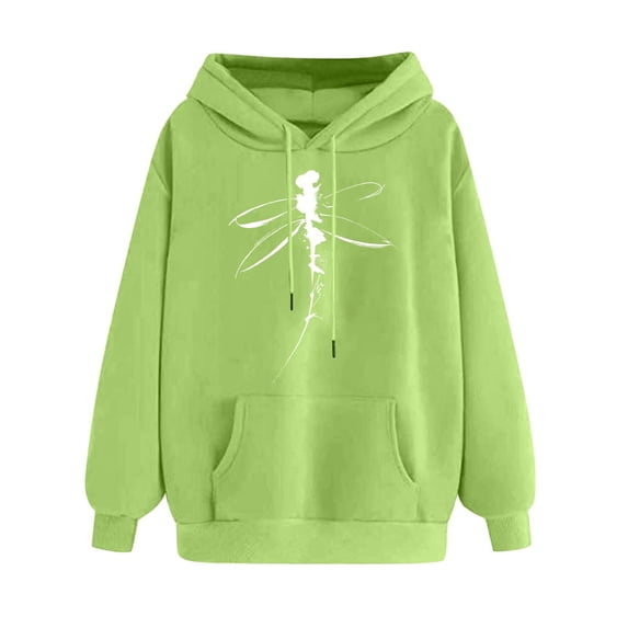 Htigea Graphic Sweatshirts for Women Drawstring Pullover Hoodies | Front Pocket, Long Sleeve, Hooded, Ribbed Cuffs, Loose Casual Tops Green L