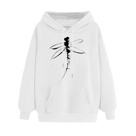 Htigea Graphic Sweatshirts for Women Drawstring Pullover Hoodies | Front Pocket, Long Sleeve, Hooded, Ribbed Cuffs, Loose Casual Tops White S